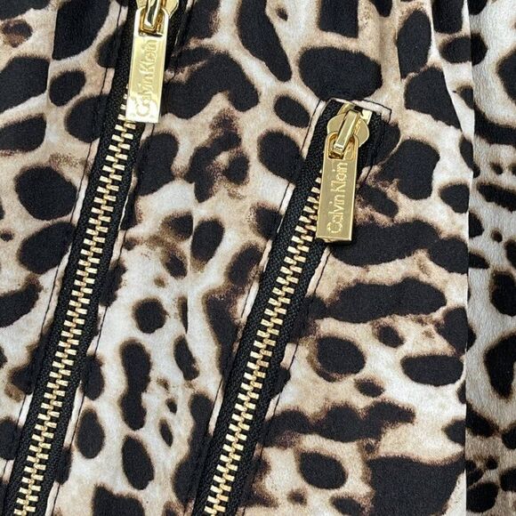 Calvin Klein Leopard Print Polyester Pants Lightweight High Rise Brown Medium - Picture 4 of 11